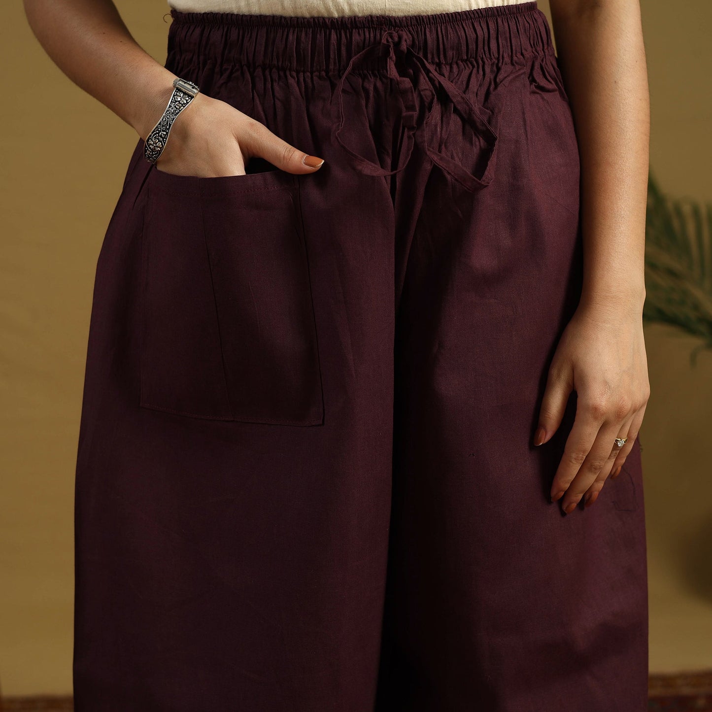 Buy Brown Cotton Bengal Kantha Hand Embroidery Palazzo