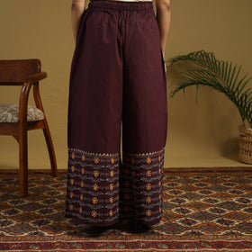 Buy Brown Cotton Bengal Kantha Hand Embroidery Palazzo