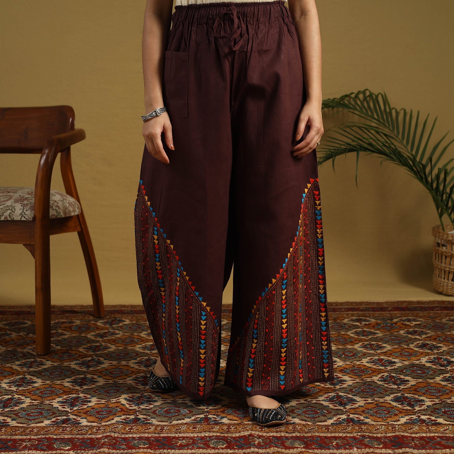 Buy Cotton Bengal Kantha Hand Embroidery Palazzo