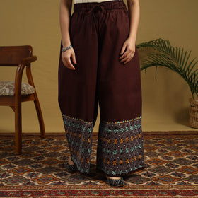  Brown Cotton Bengal Kantha Hand Embroidery Palazzo