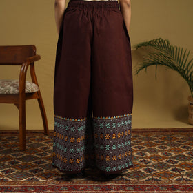  Brown Cotton Bengal Kantha Hand Embroidery Palazzo