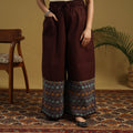  Brown Cotton Bengal Kantha Hand Embroidery Palazzo