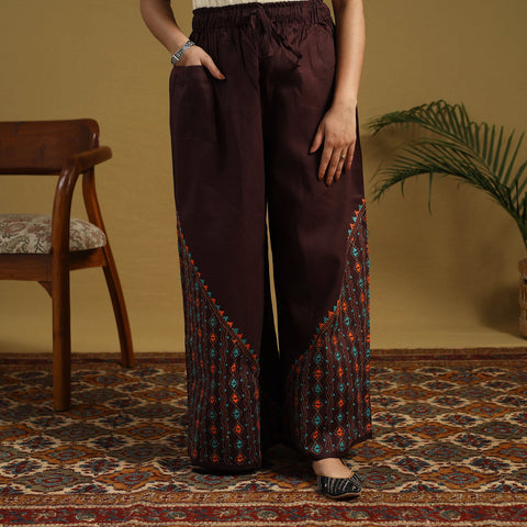 Brown - cotton bengal kantha hand embroidery palazzo 110