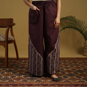 Brown - cotton bengal kantha hand embroidery palazzo 112
