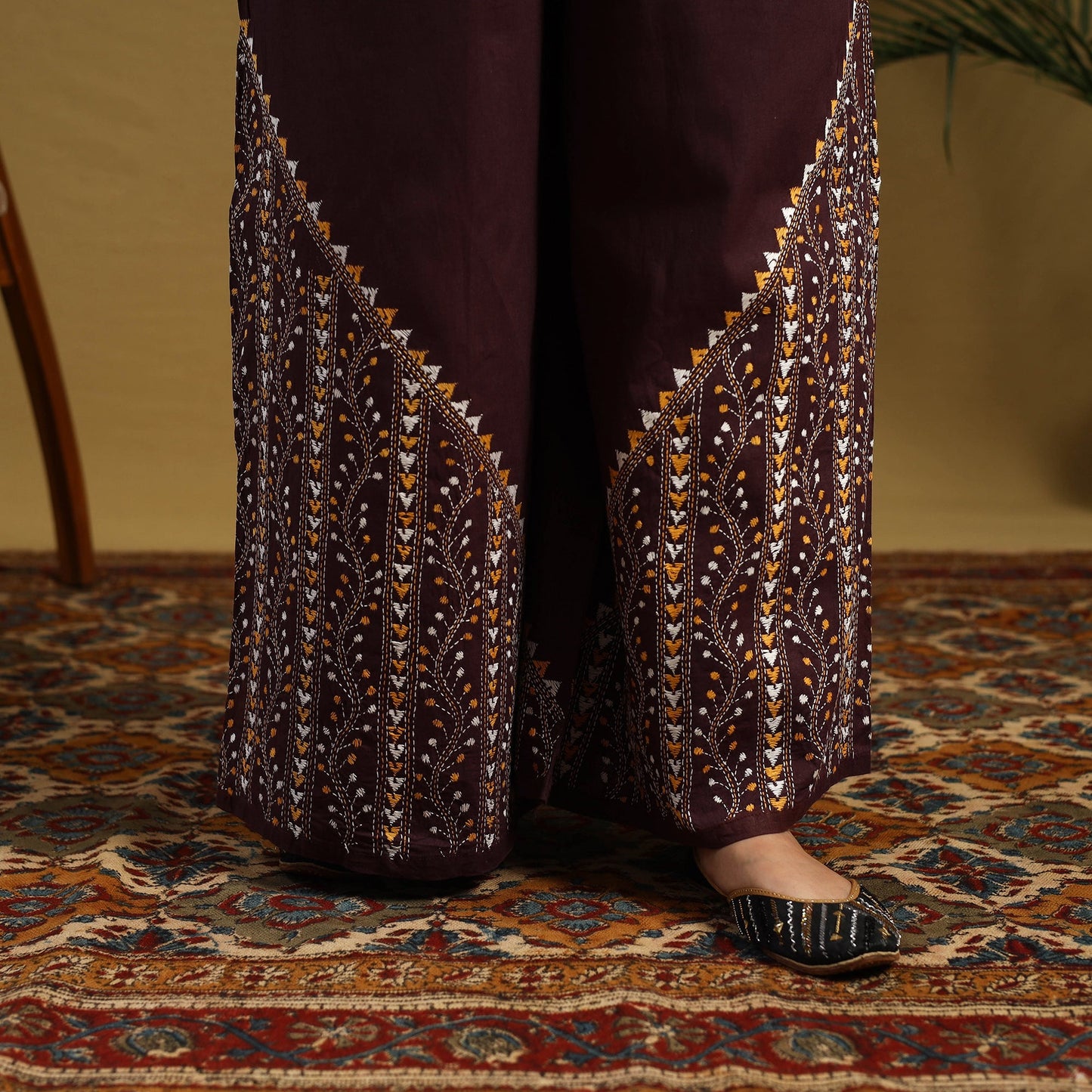 Brown - cotton bengal kantha hand embroidery palazzo 112