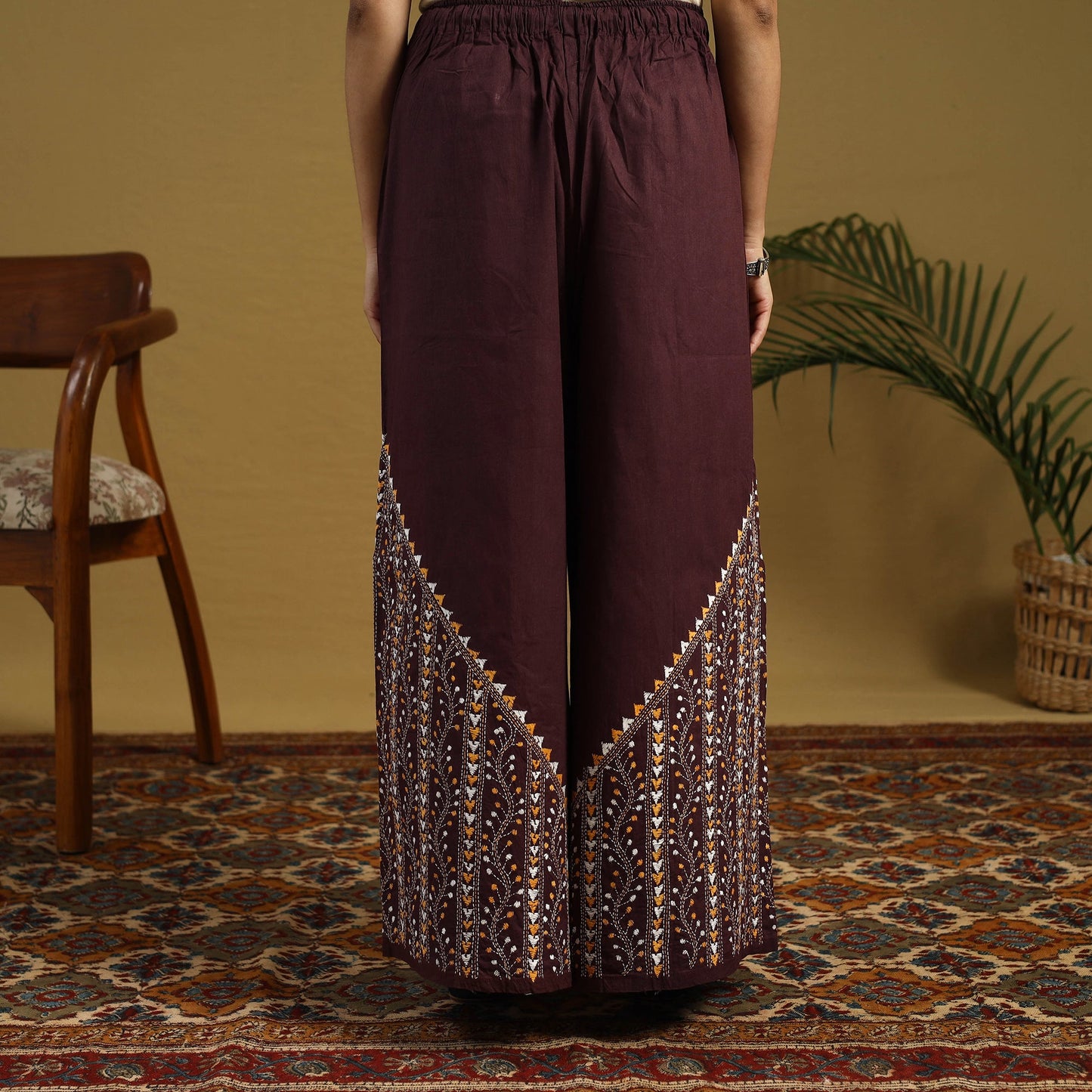 Brown - cotton bengal kantha hand embroidery palazzo 112