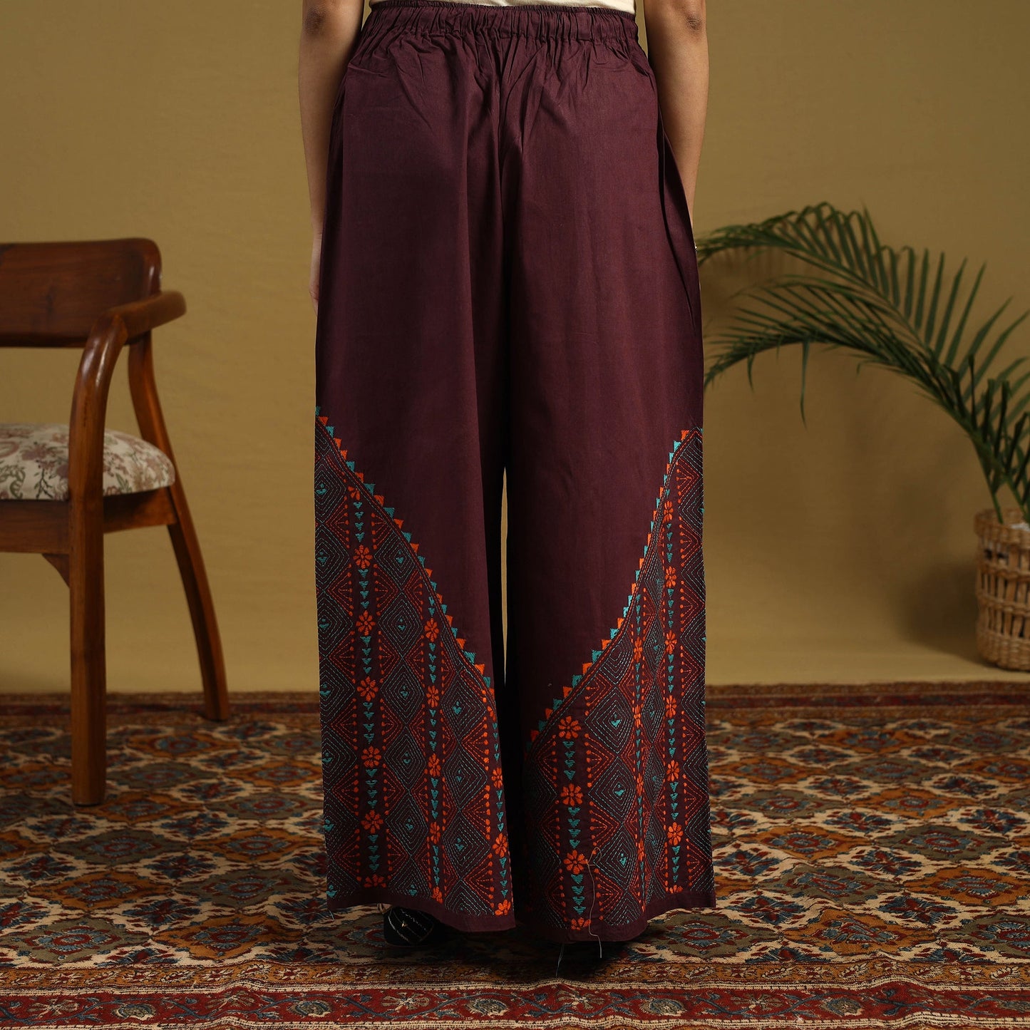 Buy Cotton Bengal Kantha Hand Embroidery Palazzo