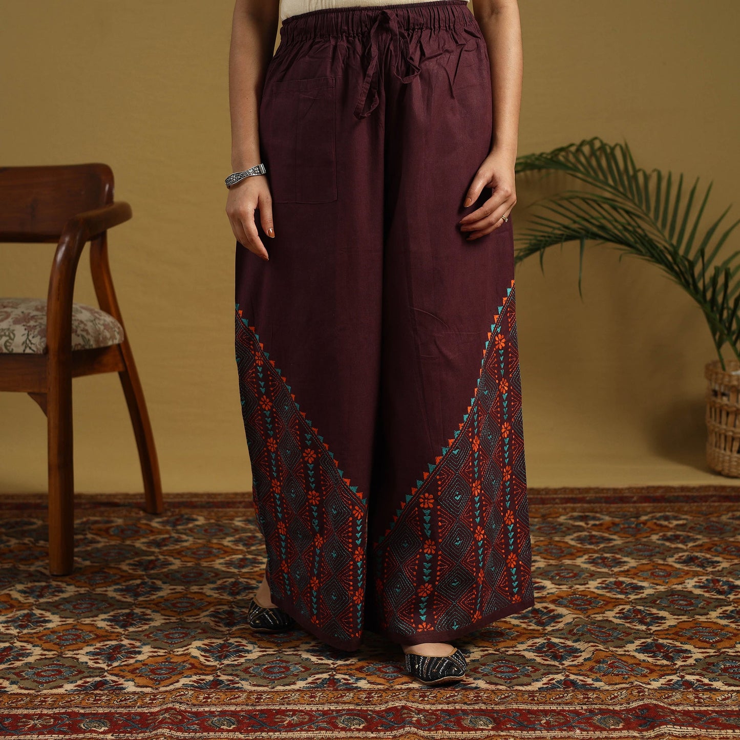 Buy Cotton Bengal Kantha Hand Embroidery Palazzo