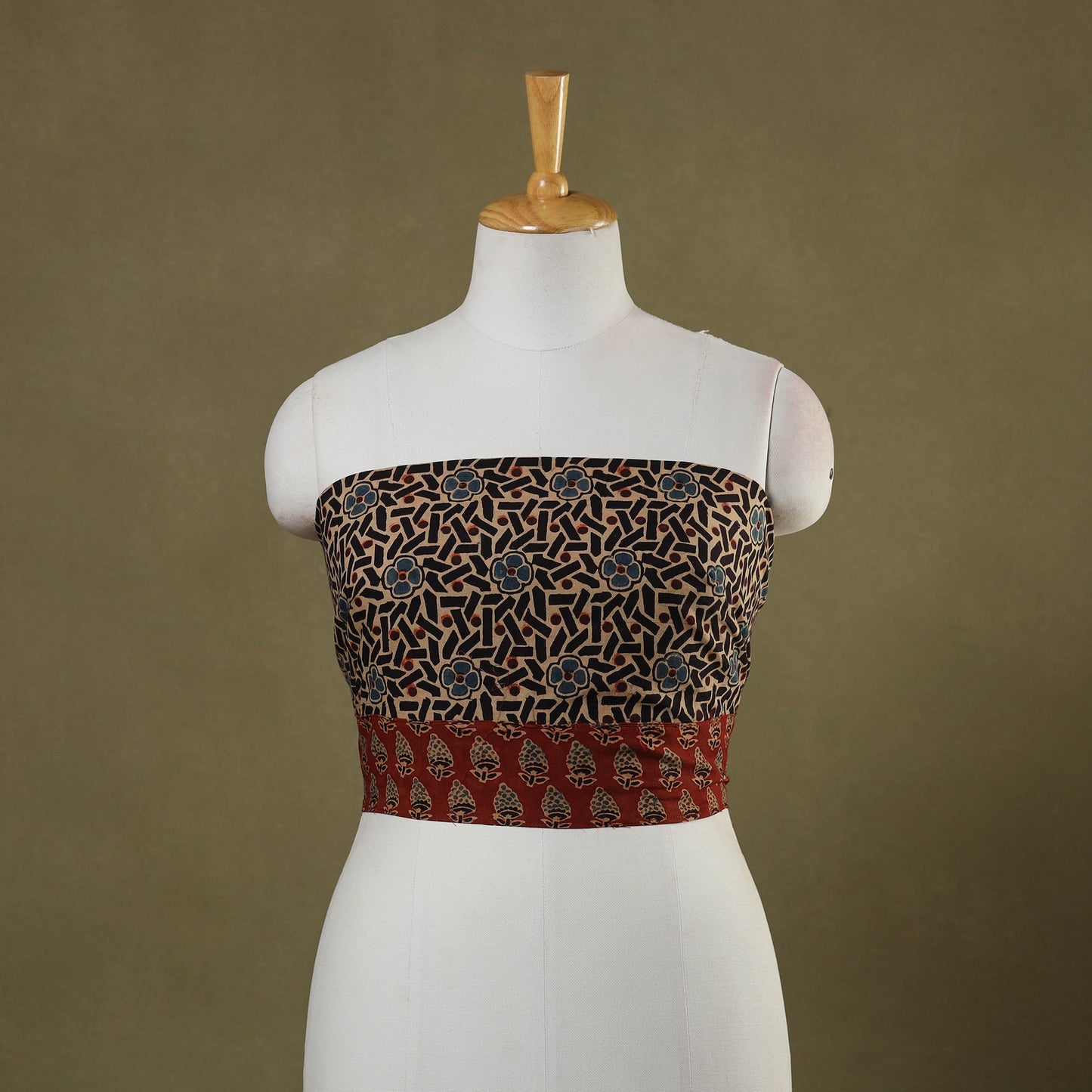 Brown Block Print Cotton Ajrakh Blouse Piece