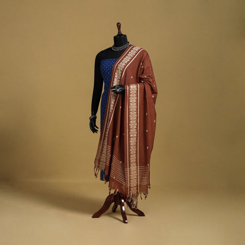 Brown - cotton buti jacquard dupatta with thread border 06