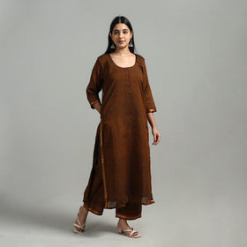  Cotton Brown Dharwad Kurta Set with Palazzo & Dupatta