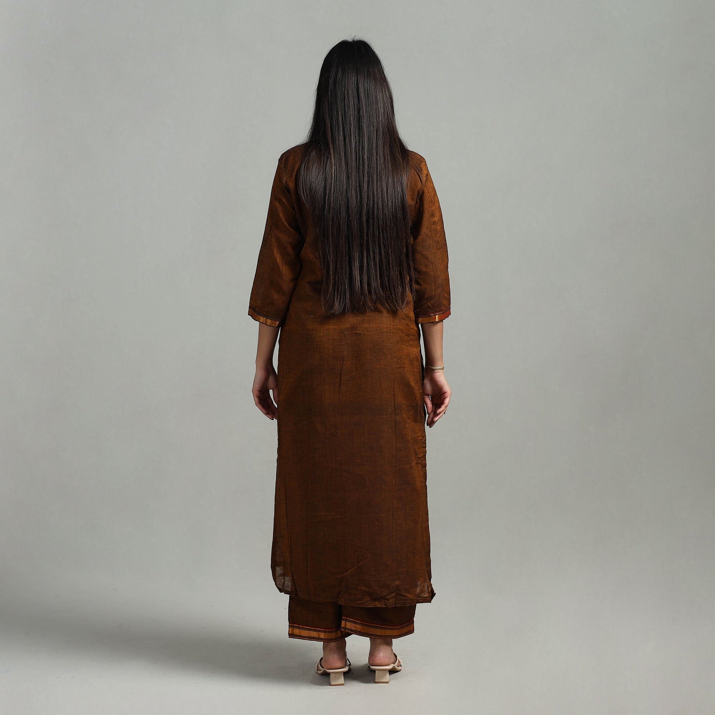  Cotton Brown Dharwad Kurta Set with Palazzo & Dupatta