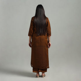  Cotton Brown Dharwad Kurta Set with Palazzo & Dupatta