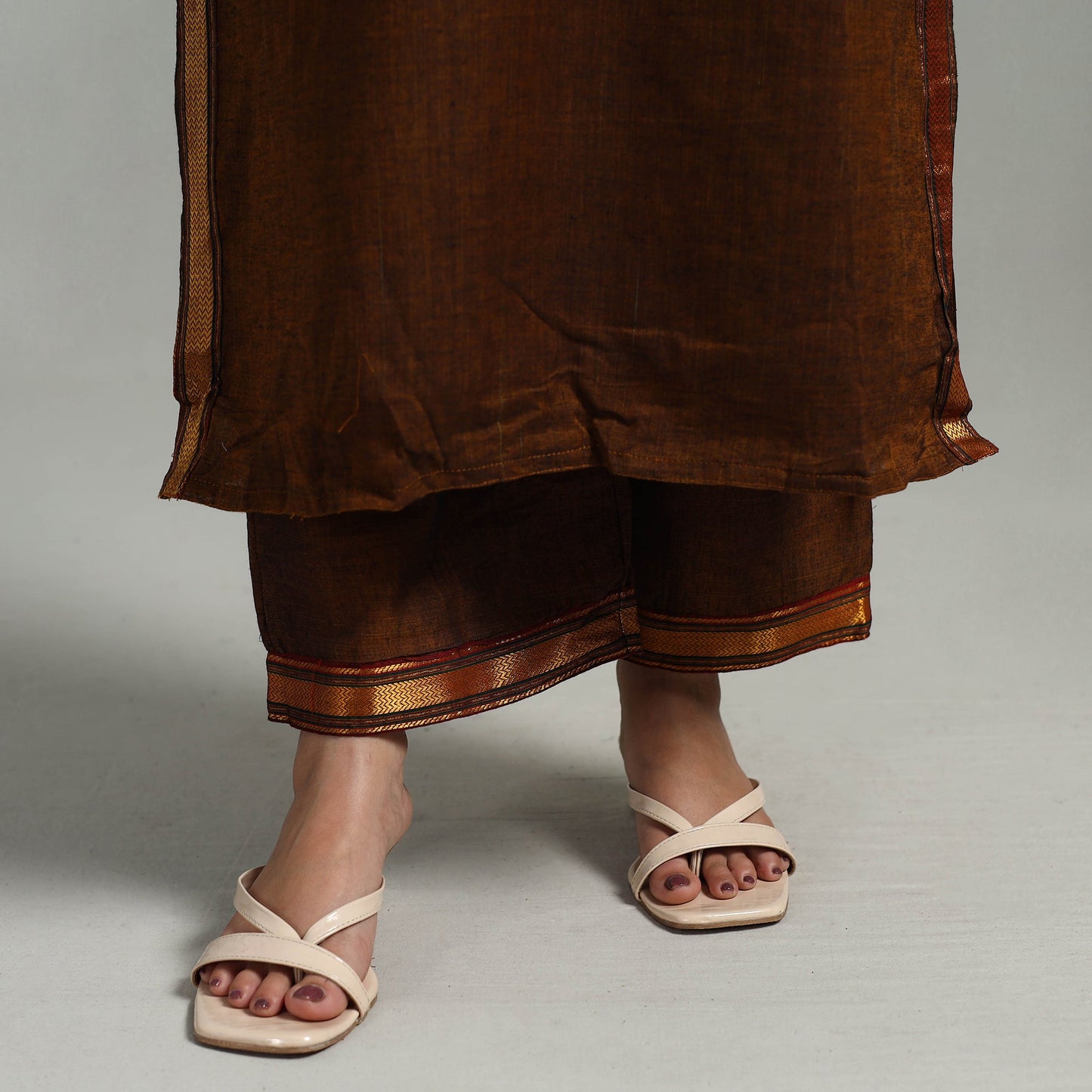  Cotton Brown Dharwad Kurta Set with Palazzo & Dupatta