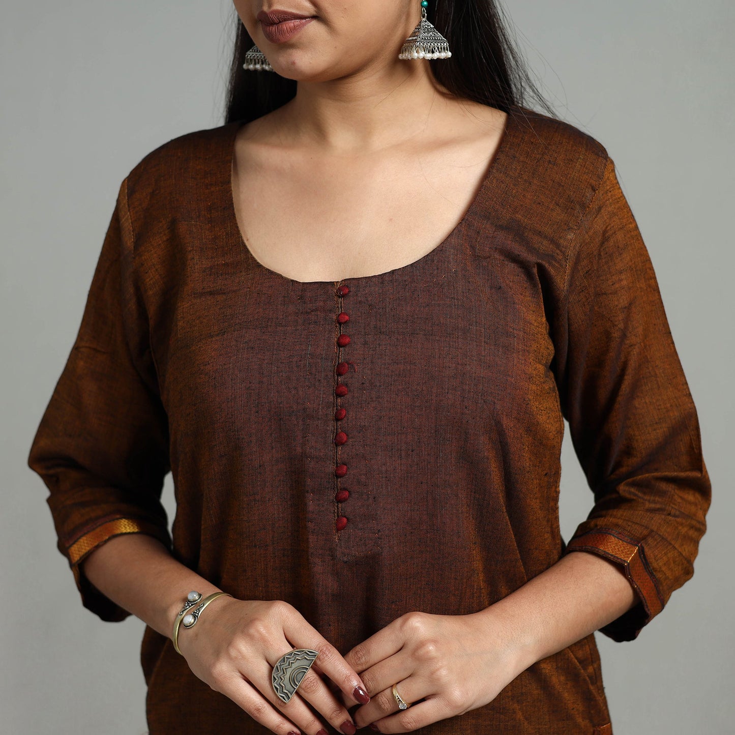  Cotton Brown Dharwad Kurta Set with Palazzo & Dupatta
