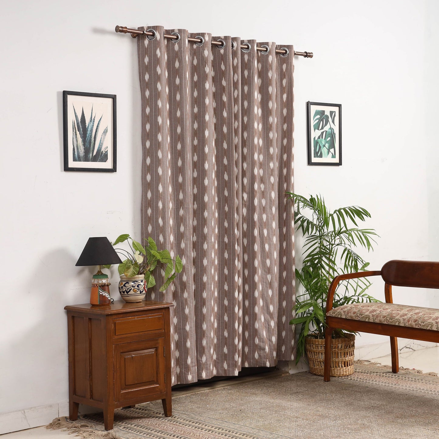 Brown - cotton door pochampally ikat curtain (7 x 3 feet)