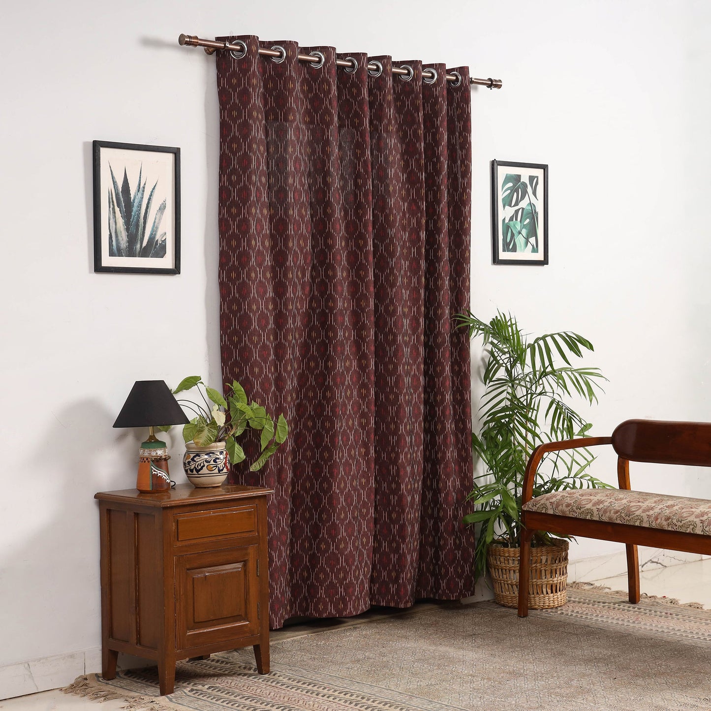 Brown - cotton door pochampally ikat curtain (7 x 3 feet)