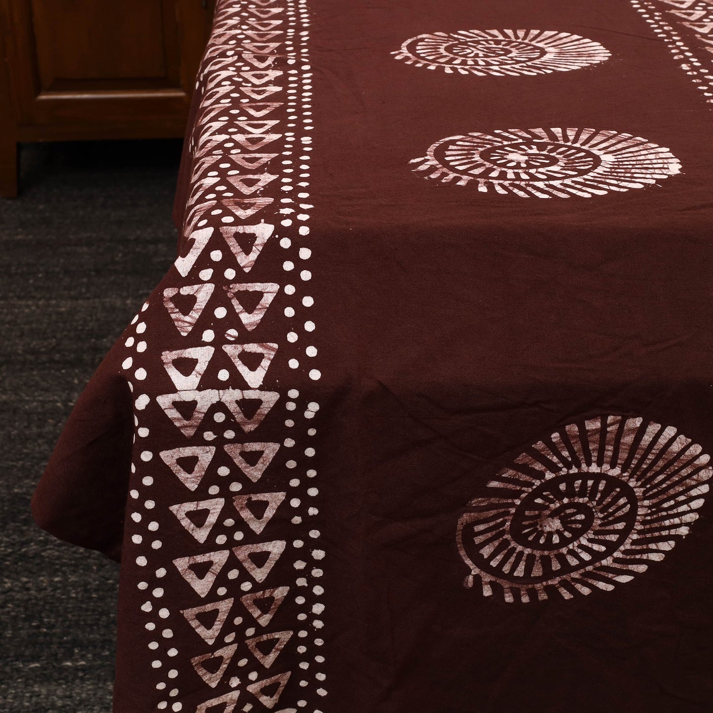  Brown Cotton Double Hand Batik Print Bed Sheet Set