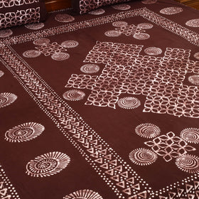  Brown Cotton Double Hand Batik Print Bed Sheet Set