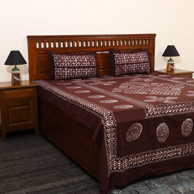  Brown Cotton Double Hand Batik Print Bed Sheet Set