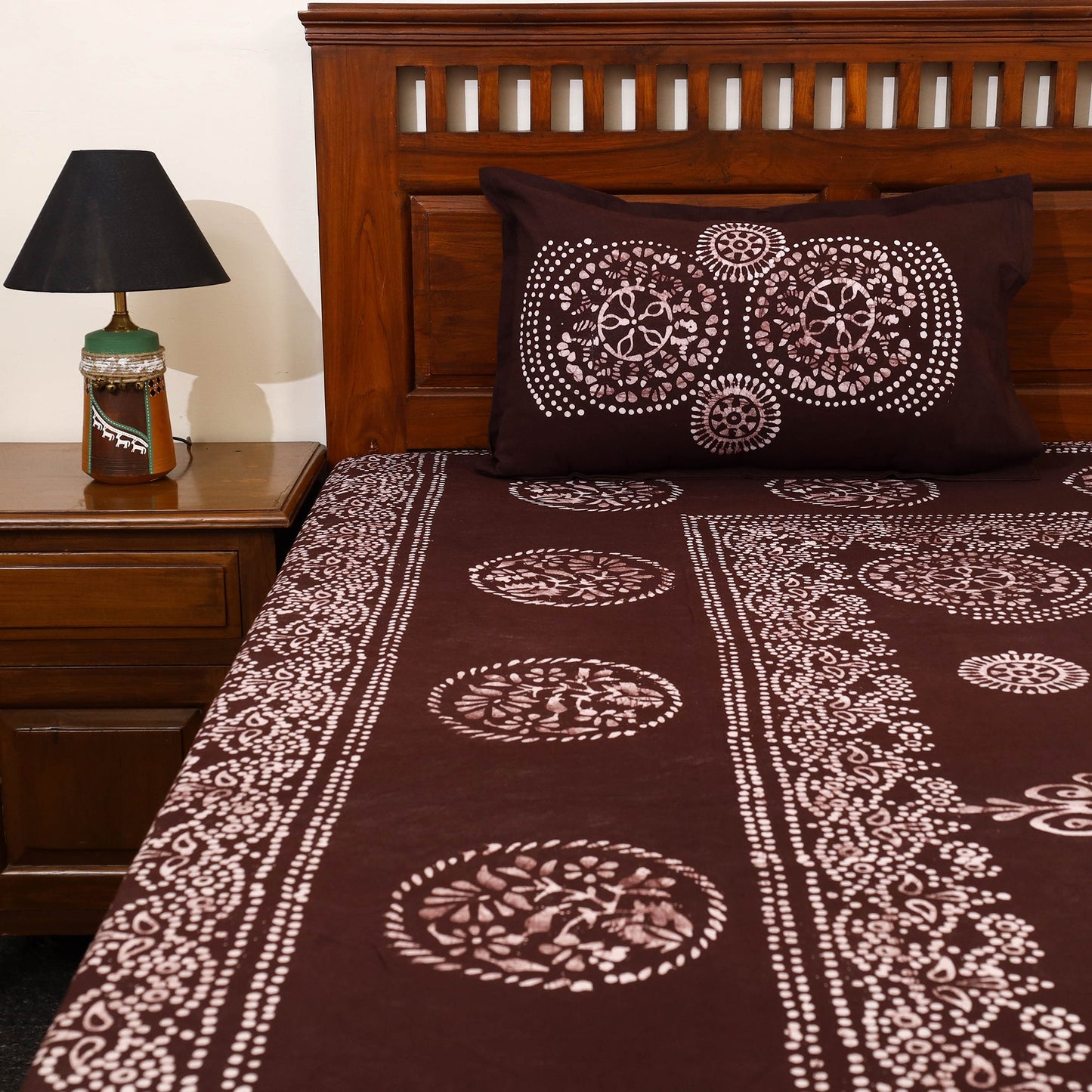 Brown - cotton double hand batik bed sheet set 10