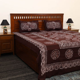 Brown - cotton double hand batik bed sheet set 10