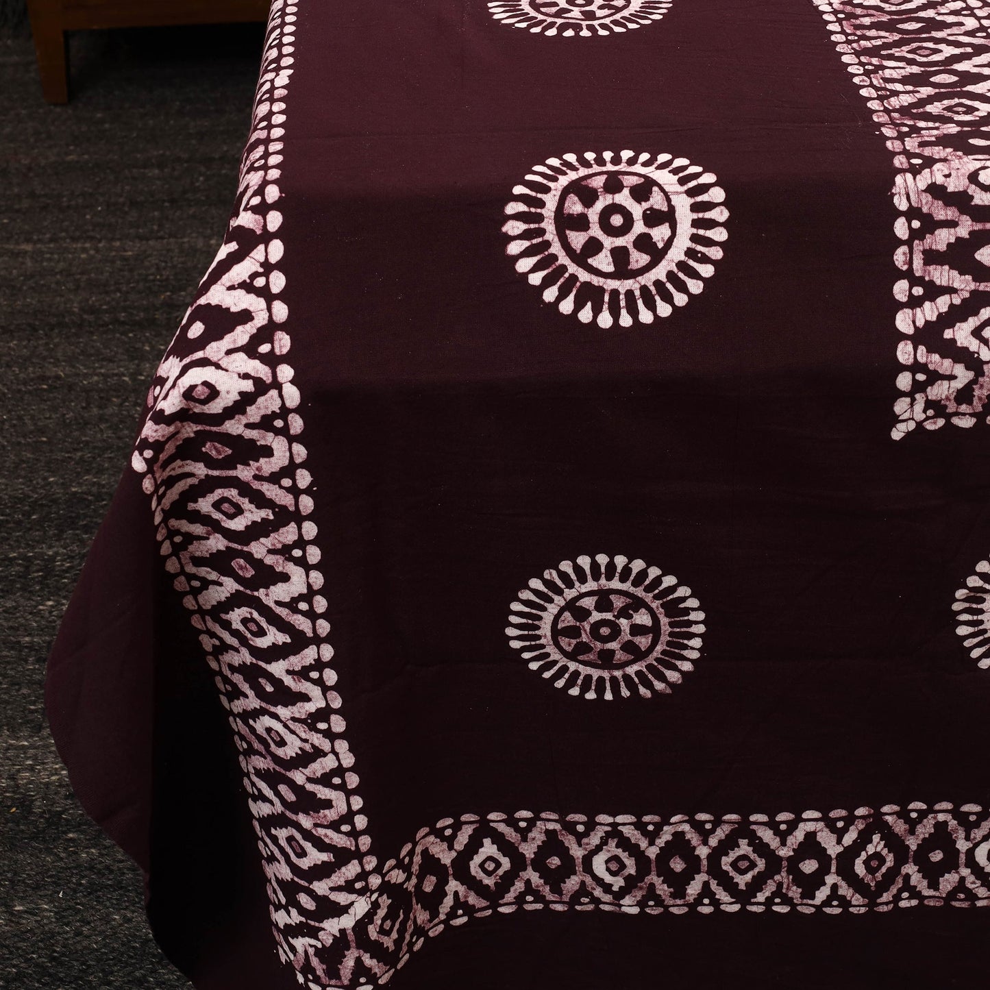  Brown Cotton Double Hand Batik Print Bed Sheet Set