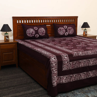 Buy Brown Cotton Double Hand Batik Print Bed Sheet Set