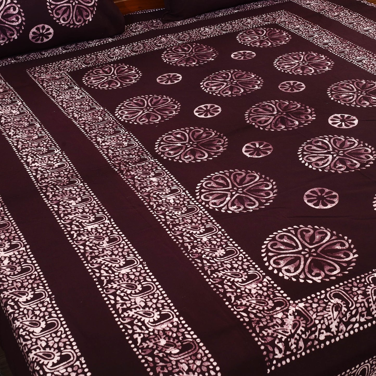 Buy Brown Cotton Double Hand Batik Print Bed Sheet Set
