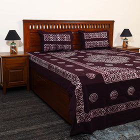 Brown - cotton double hand batik bed sheet set 47