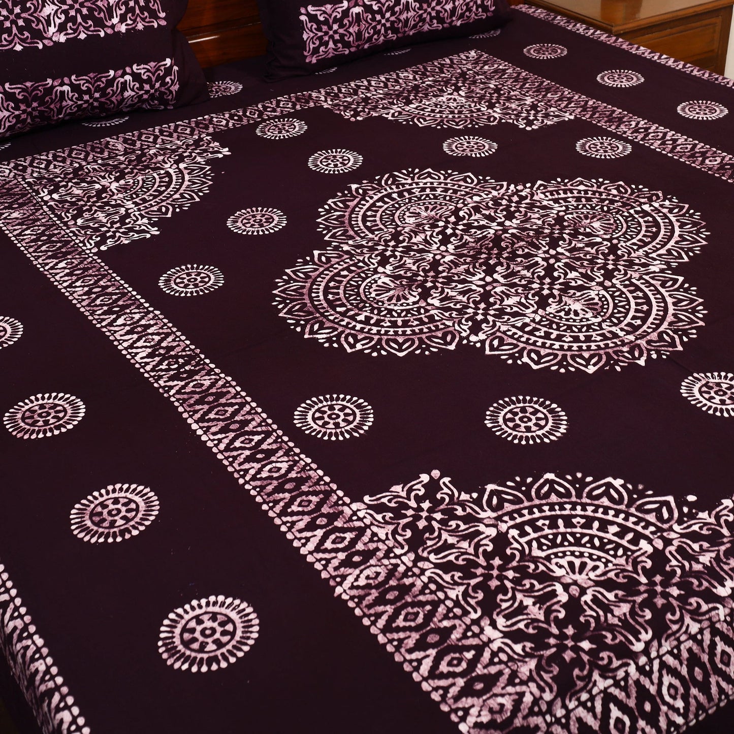 Brown - cotton double hand batik bed sheet set 47