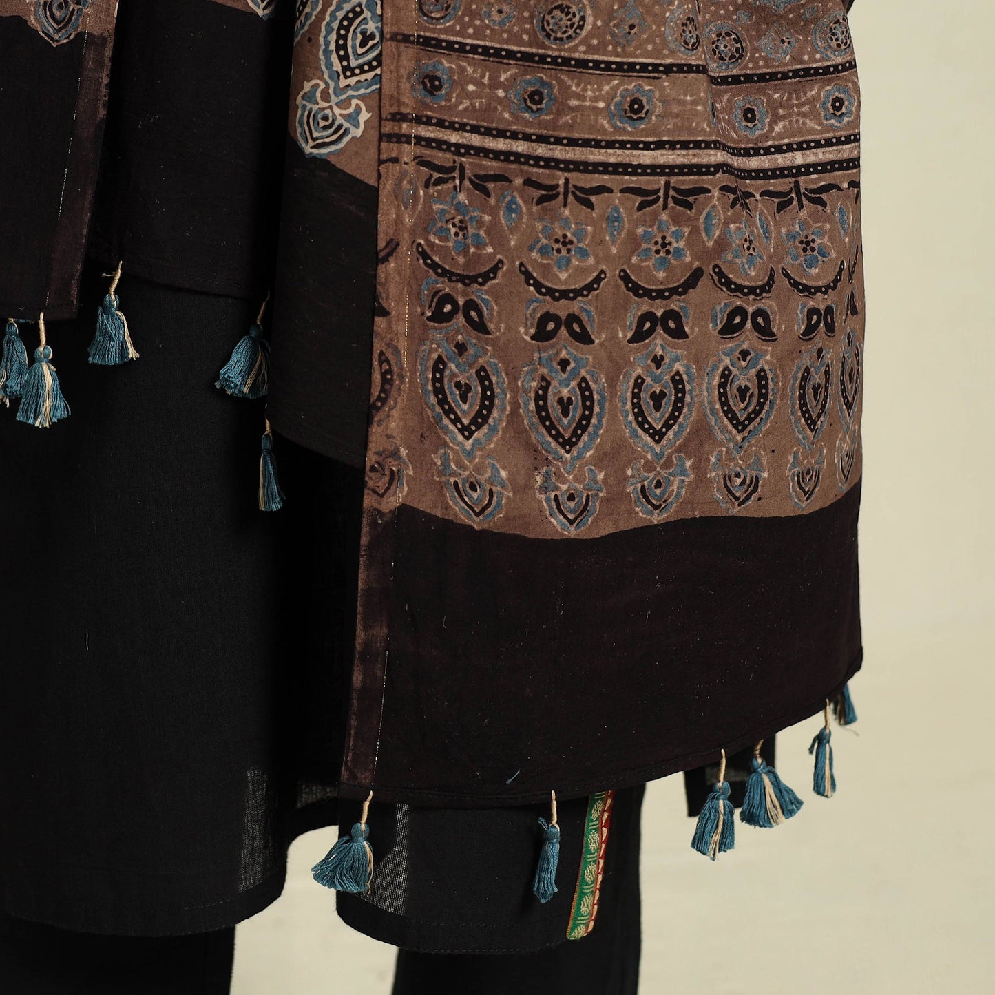 Buy Brown Block Print Cotton Ajrakh Dupatta With Tassels