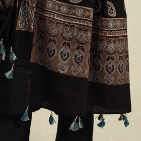 Brown - cotton dupatta with tassels 06 - handcrafted