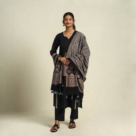 Brown - cotton dupatta with tassels 12 - handcrafted