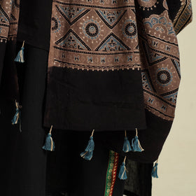 Brown - cotton dupatta with tassels 12 - handcrafted