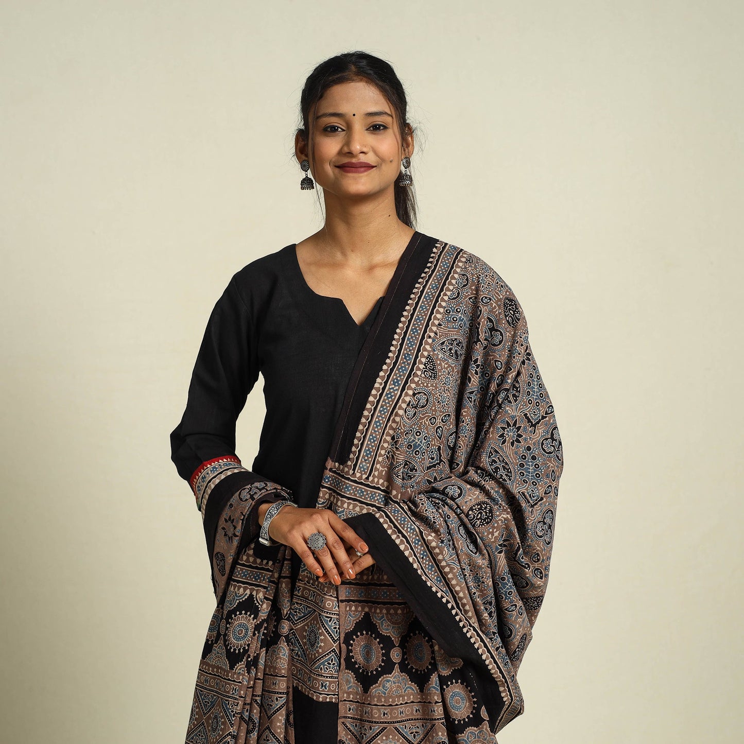 Brown - cotton dupatta with tassels 12 - handcrafted