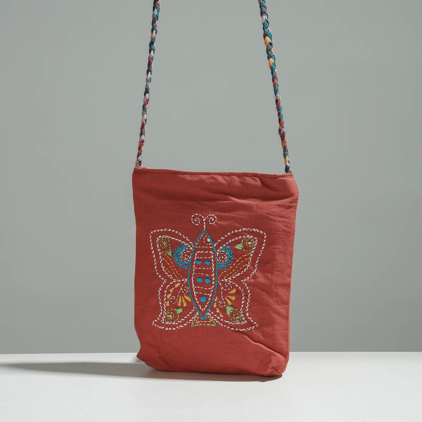  Gamcha Fabric Hand Embroidered Cotton Sling Bag Online at iTokri.com