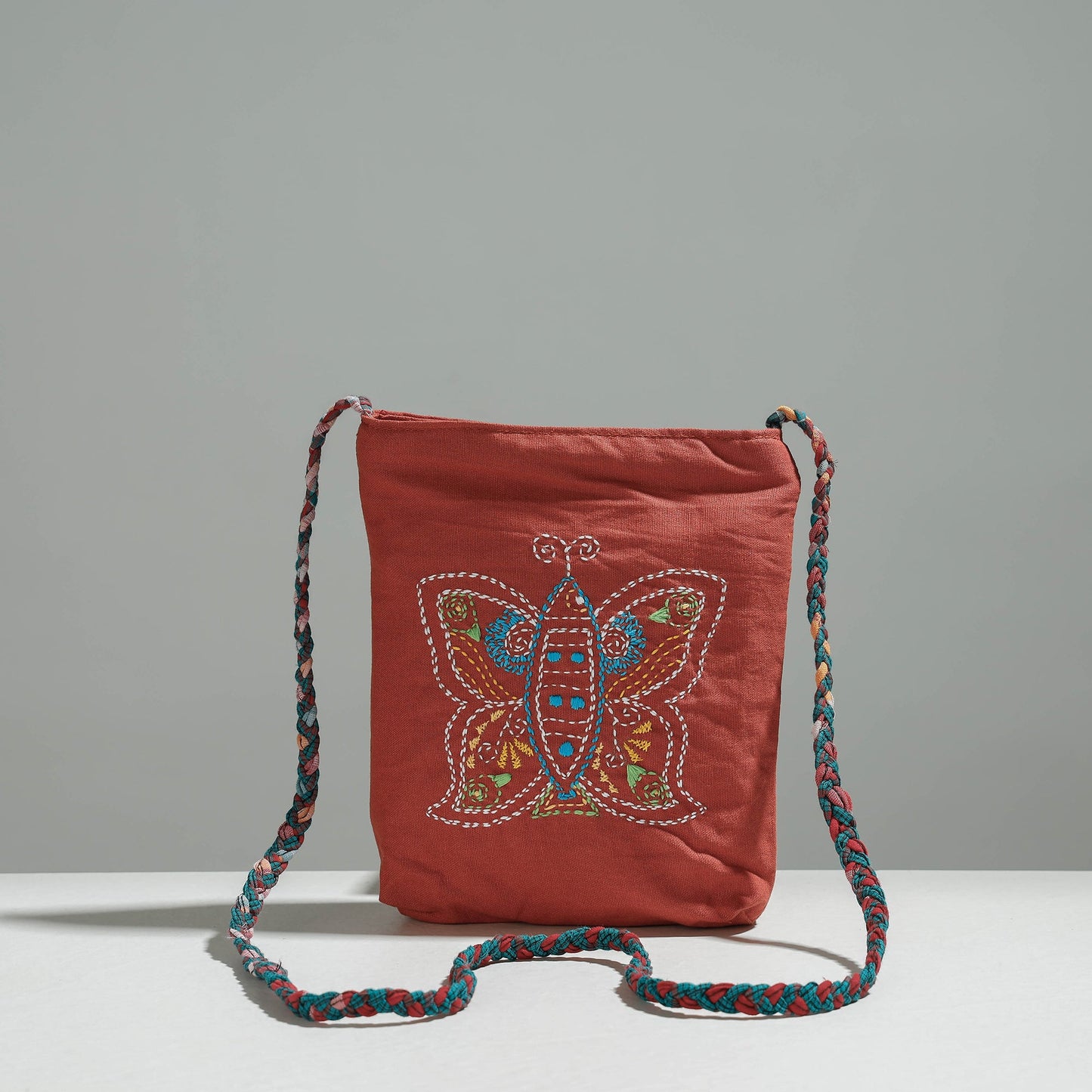  Gamcha Fabric Hand Embroidered Cotton Sling Bag Online at iTokri.com