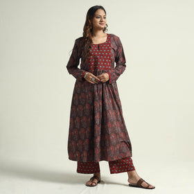  Block Print Cotton Flared Ajrakh Kurta with Palazzo Set