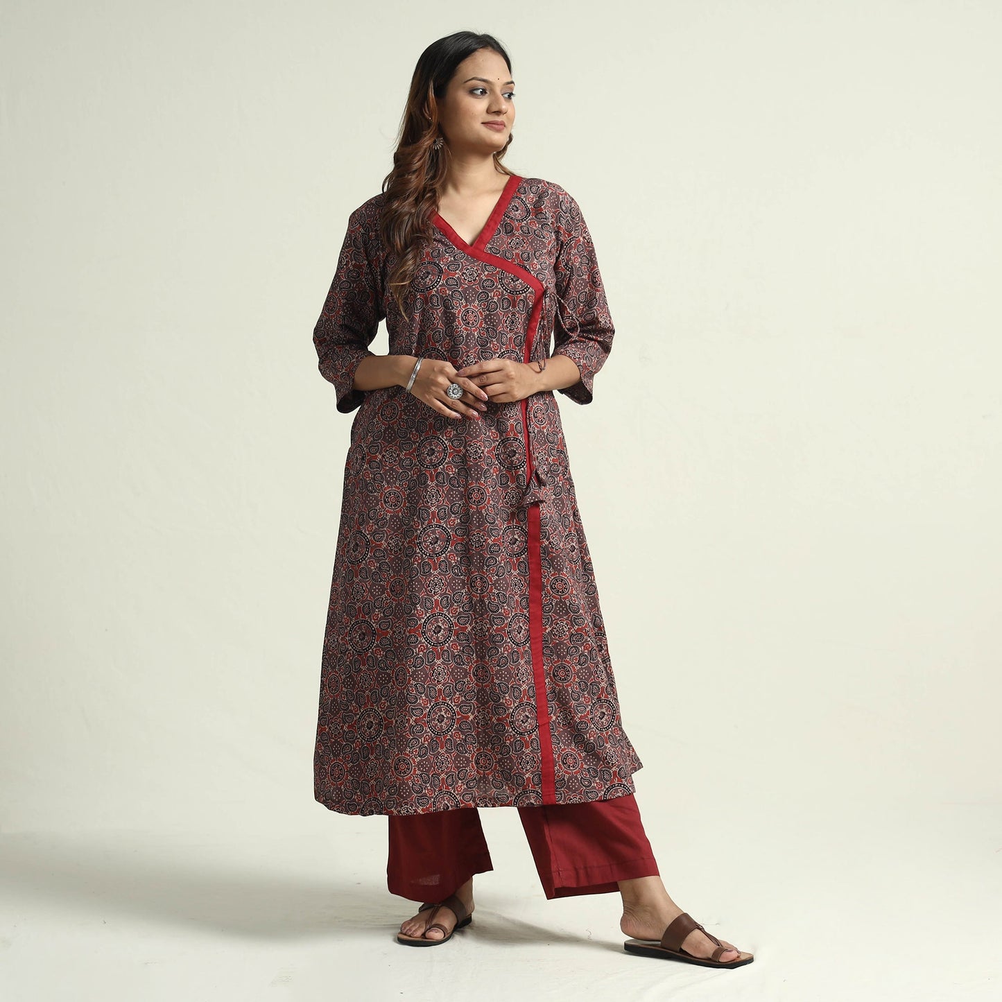 Buy Block Print Cotton Flared Ajrakh Kurta with Palazzo Set