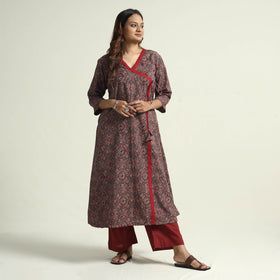 Buy Block Print Cotton Flared Ajrakh Kurta with Palazzo Set