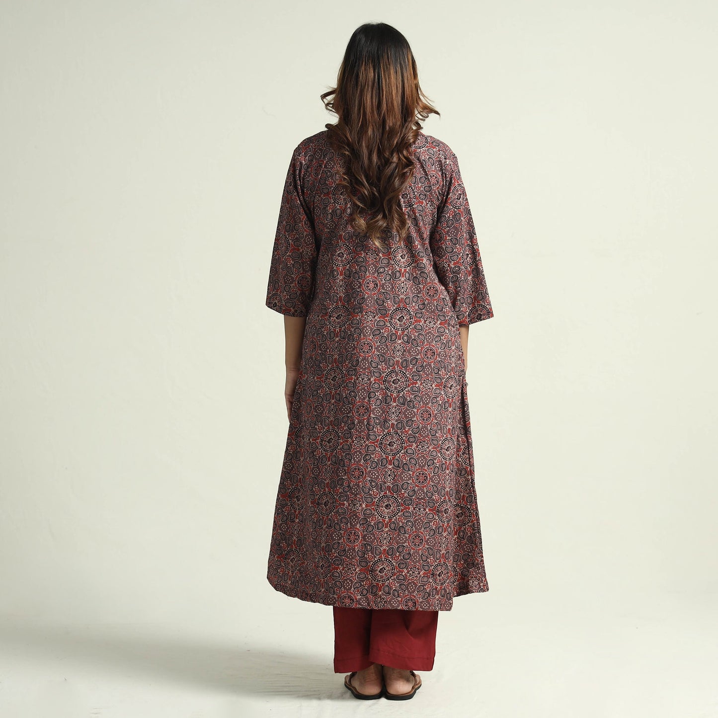 Buy Block Print Cotton Flared Ajrakh Kurta with Palazzo Set