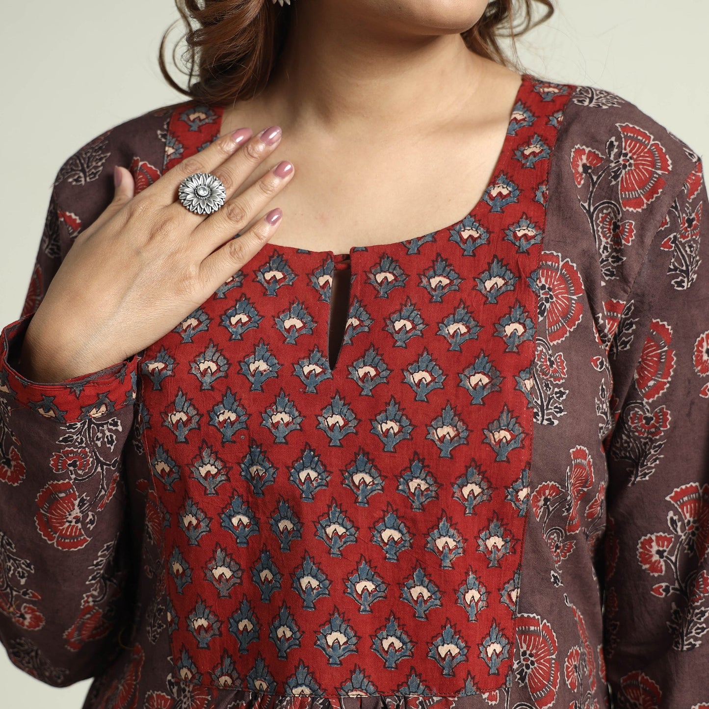  Block Print Cotton Flared Ajrakh Kurta with Palazzo Set