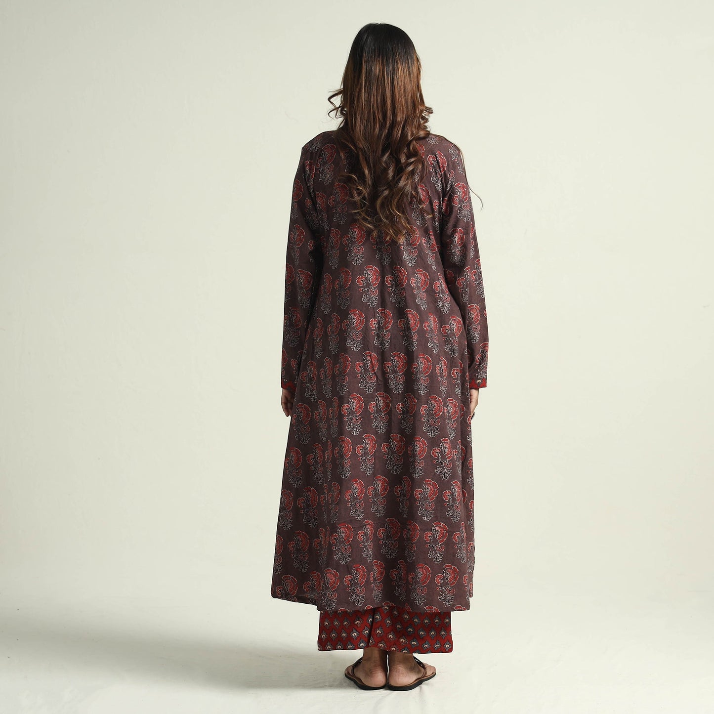  Block Print Cotton Flared Ajrakh Kurta with Palazzo Set