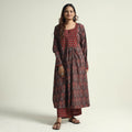  Block Print Cotton Flared Ajrakh Kurta with Palazzo Set