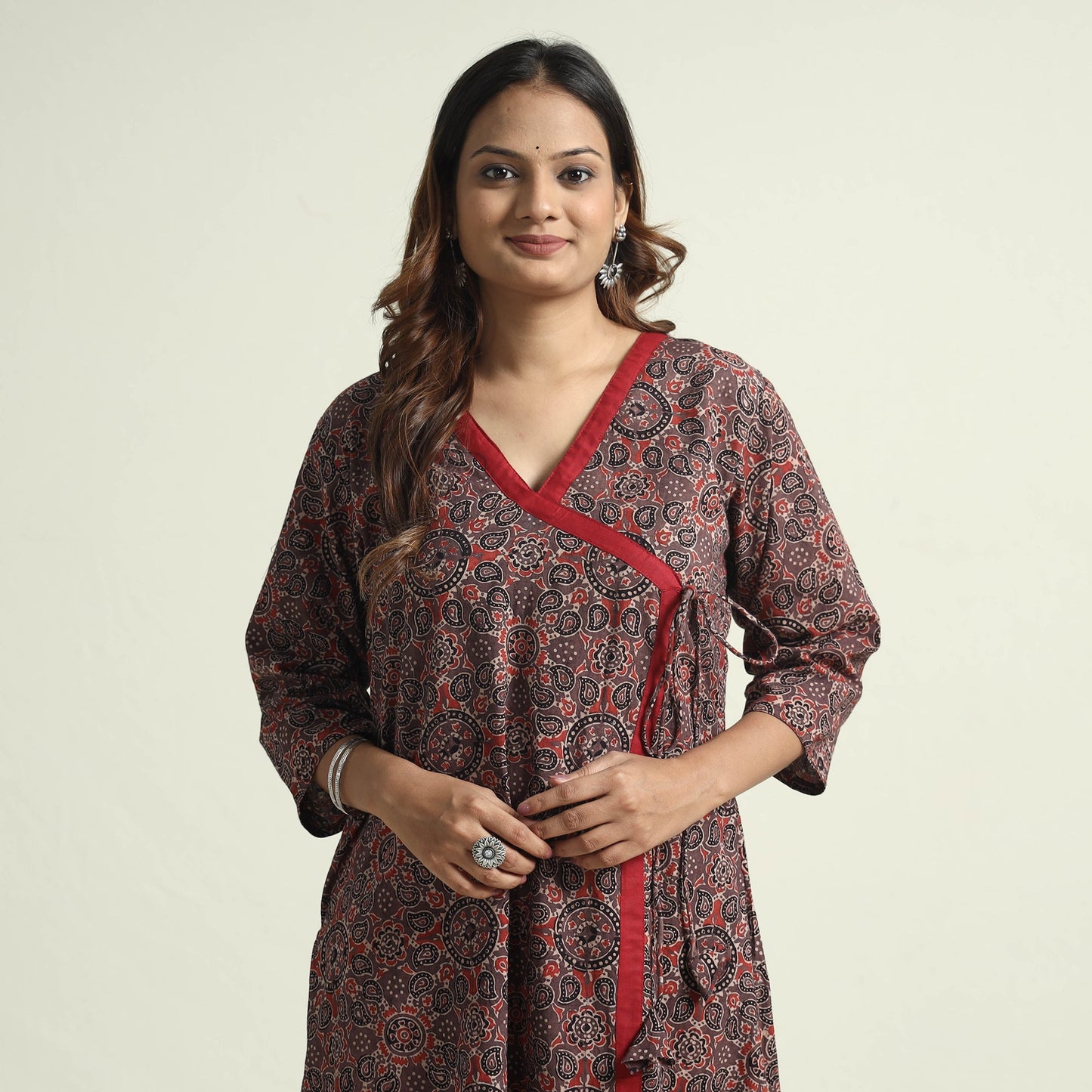 Buy Block Print Cotton Flared Ajrakh Kurta with Palazzo Set