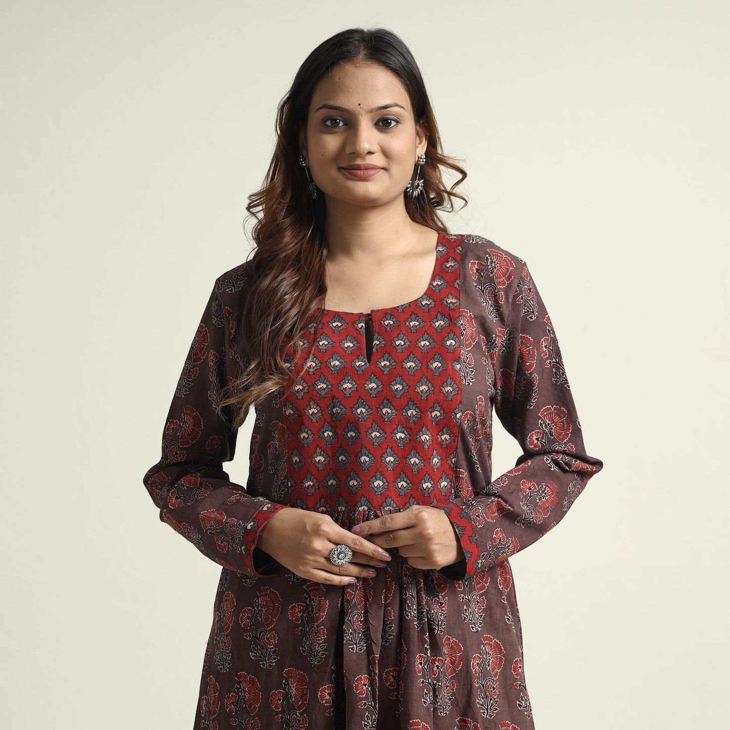  Block Print Cotton Flared Ajrakh Kurta with Palazzo Set