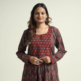  Block Print Cotton Flared Ajrakh Kurta with Palazzo Set