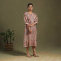 Brown Block Print Cotton Flared Sanganeri Dress