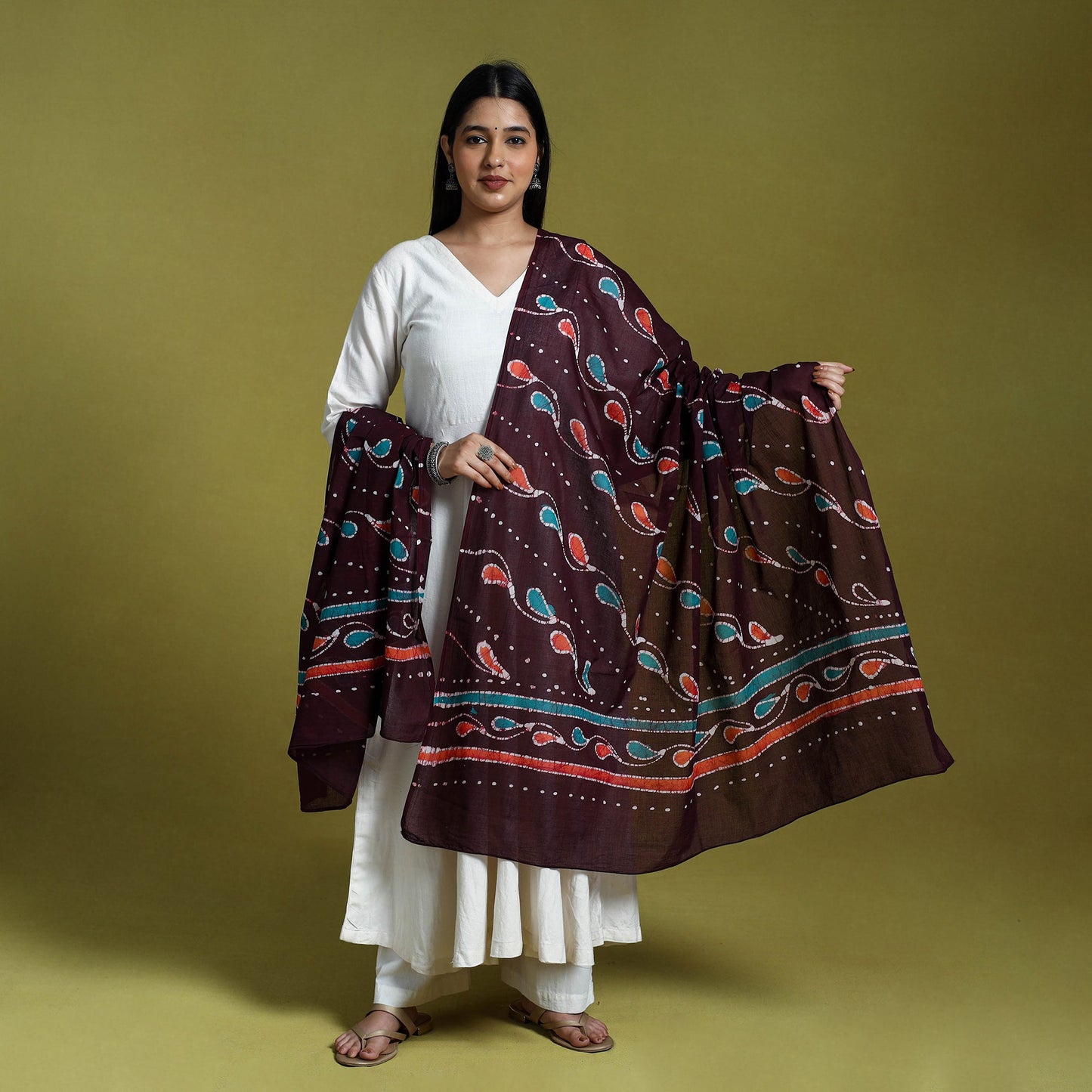  Brown Cotton Hand Batik Print Dupatta